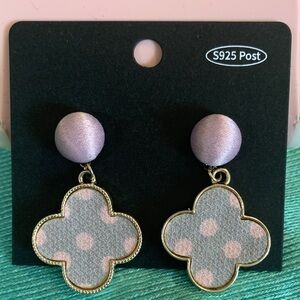 Pink and Gray Polka Dot Earrings NWT. S925 Post